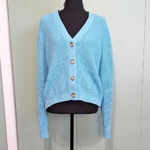 Loft Blue Button Front Sweater Cardigan Size Medium